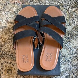 Naturalizer Black and Brown Crossover Slide Sandals